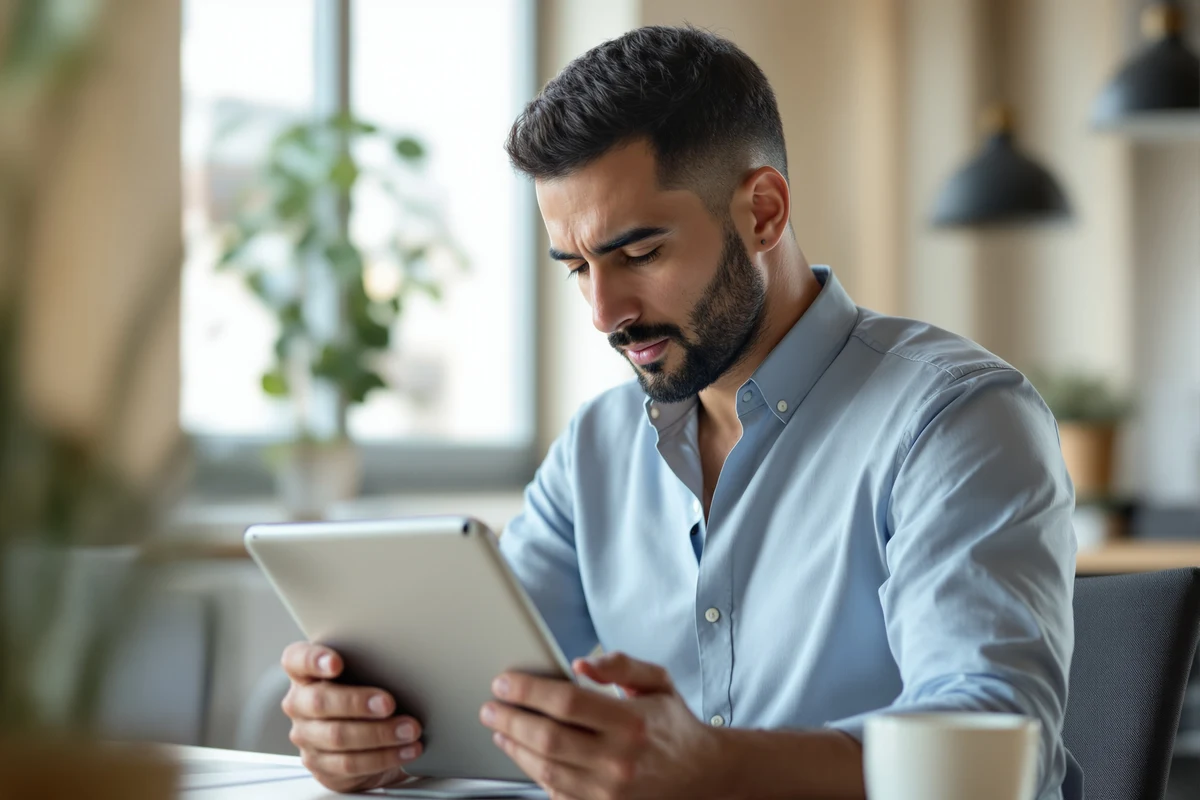 Manager lisant une capsule de formation aux soft skills sur sa tablette